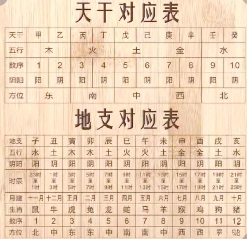 天干地支五行对照表 十天干十二地支属性大全